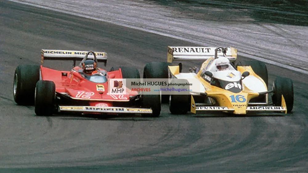 Le duel célèbre entre Gilles VILLENEUVE et René ARNOUX sur le circuit de Dijon en 1979 est probablement une de mes photos les plus vues, grâce à sa diffusion par l'AFP (agence france presse) et reprise en service de presse "monde" par Renault Presse à l'époque. 🌹 © Copyright PHOTO Michel HUGUES / AFP 🌹